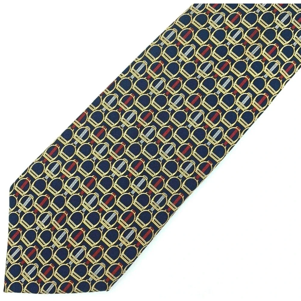 BROOKS BASICS Pure Silk Tie Horse Snaffle Bridle Part Equestrian Navy Necktie